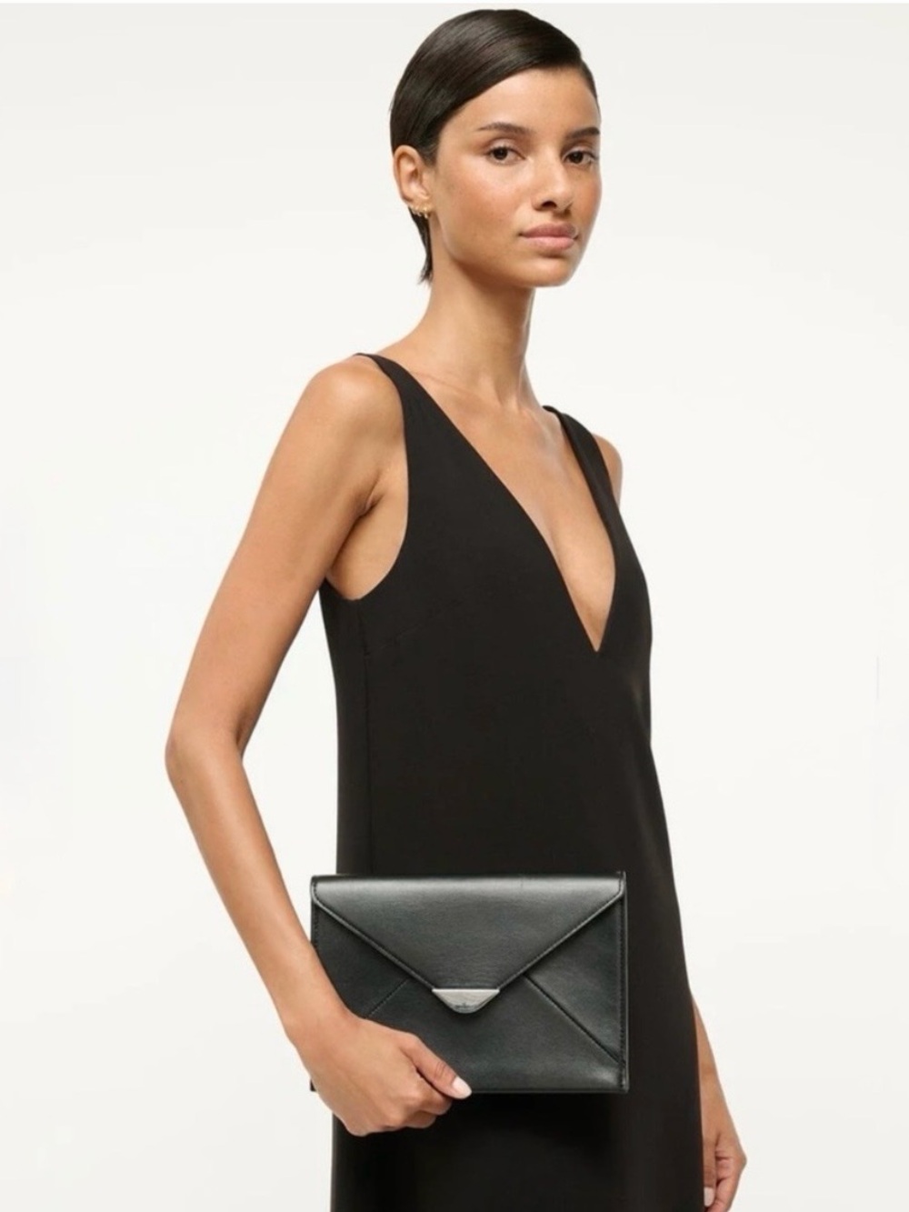 Staud Marcella Envelope Leather Clutch/Shoulder Bag - Black